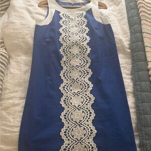 Eliza J Navy and Cream Kids Dress with Floral Lace